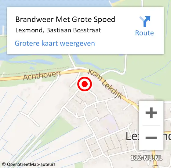 Locatie op kaart van de 112 melding: Brandweer Met Grote Spoed Naar Lexmond, Bastiaan Bosstraat op 15 februari 2023 12:33