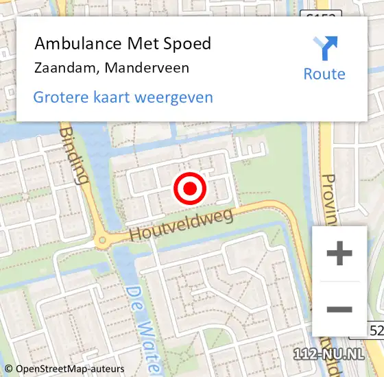 Locatie op kaart van de 112 melding: Ambulance Met Spoed Naar Zaandam, Manderveen op 15 februari 2023 12:49