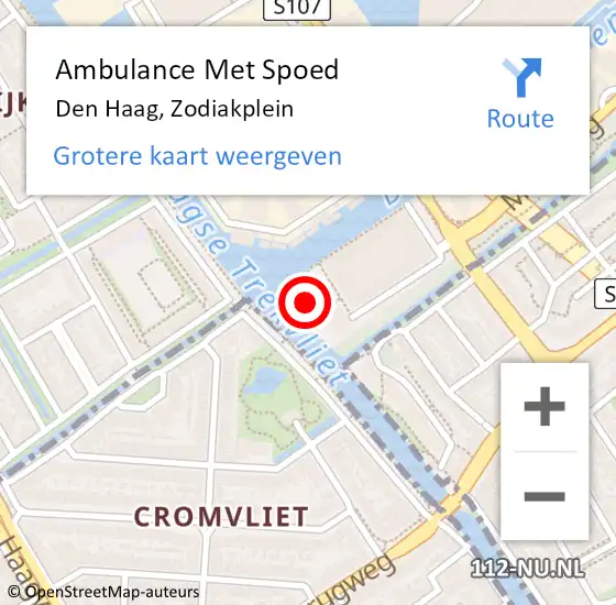 Locatie op kaart van de 112 melding: Ambulance Met Spoed Naar Den Haag, Zodiakplein op 15 februari 2023 13:09