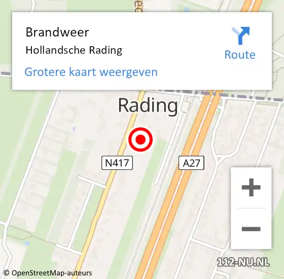 Locatie op kaart van de 112 melding: Brandweer Hollandsche Rading op 15 februari 2023 13:30