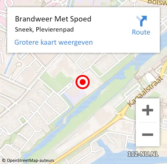 Locatie op kaart van de 112 melding: Brandweer Met Spoed Naar Sneek, Plevierenpad op 15 februari 2023 13:39