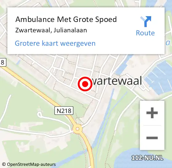 Locatie op kaart van de 112 melding: Ambulance Met Grote Spoed Naar Zwartewaal, Julianalaan op 15 februari 2023 13:50