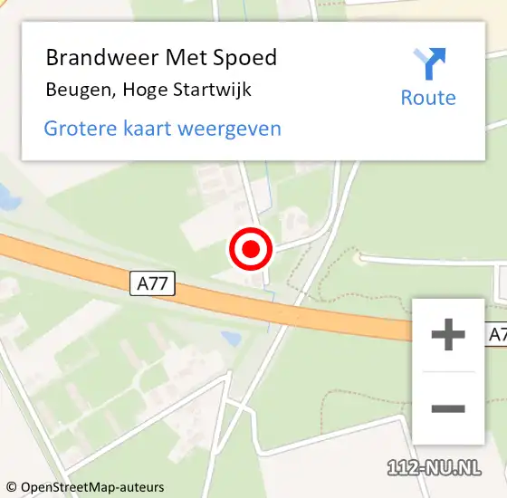 Locatie op kaart van de 112 melding: Brandweer Met Spoed Naar Beugen, Hoge Startwijk op 15 februari 2023 13:54