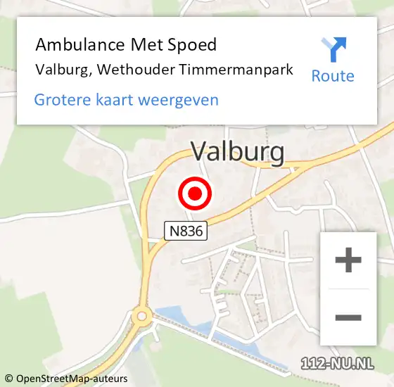 Locatie op kaart van de 112 melding: Ambulance Met Spoed Naar Valburg, Wethouder Timmermanpark op 15 februari 2023 14:05