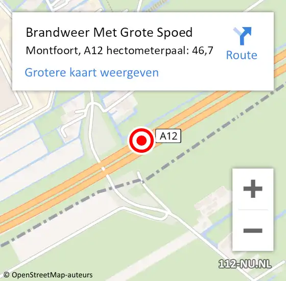 Locatie op kaart van de 112 melding: Brandweer Met Grote Spoed Naar Montfoort, A12 hectometerpaal: 46,7 op 15 februari 2023 14:16