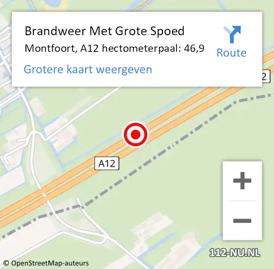 Locatie op kaart van de 112 melding: Brandweer Met Grote Spoed Naar Montfoort, A12 hectometerpaal: 46,9 op 15 februari 2023 14:20