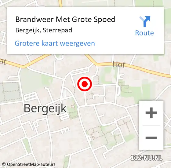 Locatie op kaart van de 112 melding: Brandweer Met Grote Spoed Naar Bergeijk, Sterrepad op 15 februari 2023 14:35