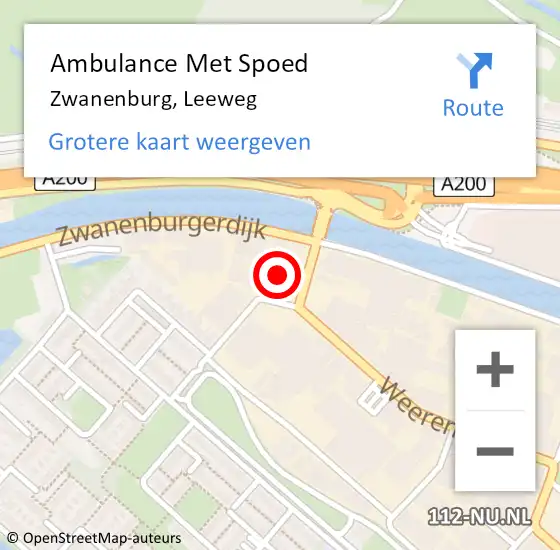 Locatie op kaart van de 112 melding: Ambulance Met Spoed Naar Zwanenburg, Leeweg op 15 februari 2023 14:37