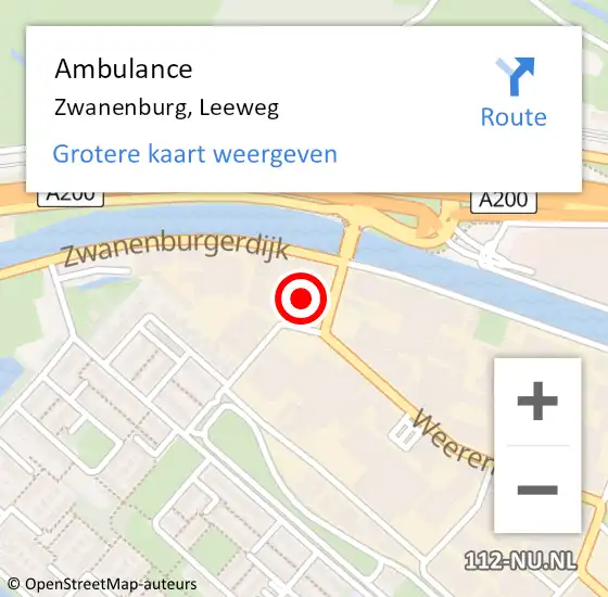 Locatie op kaart van de 112 melding: Ambulance Zwanenburg, Leeweg op 15 februari 2023 14:38