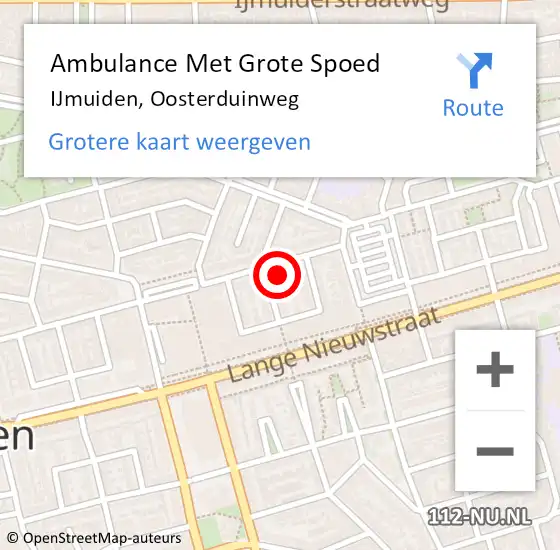 Locatie op kaart van de 112 melding: Ambulance Met Grote Spoed Naar IJmuiden, Oosterduinweg op 15 februari 2023 14:42