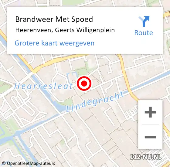 Locatie op kaart van de 112 melding: Brandweer Met Spoed Naar Heerenveen, Geerts Willigenplein op 15 februari 2023 14:46