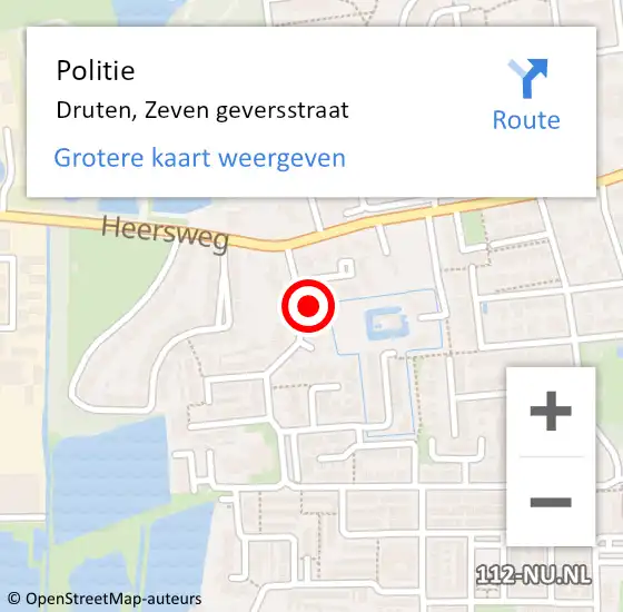 Locatie op kaart van de 112 melding: Politie Druten, Zeven geversstraat op 15 februari 2023 15:10