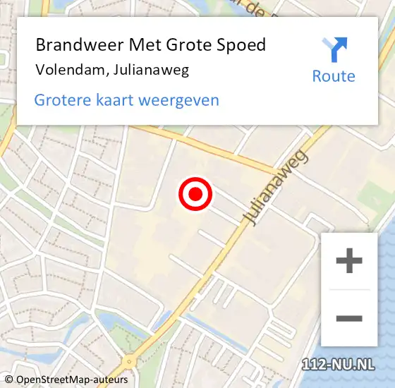 Locatie op kaart van de 112 melding: Brandweer Met Grote Spoed Naar Volendam, Julianaweg op 15 februari 2023 15:12