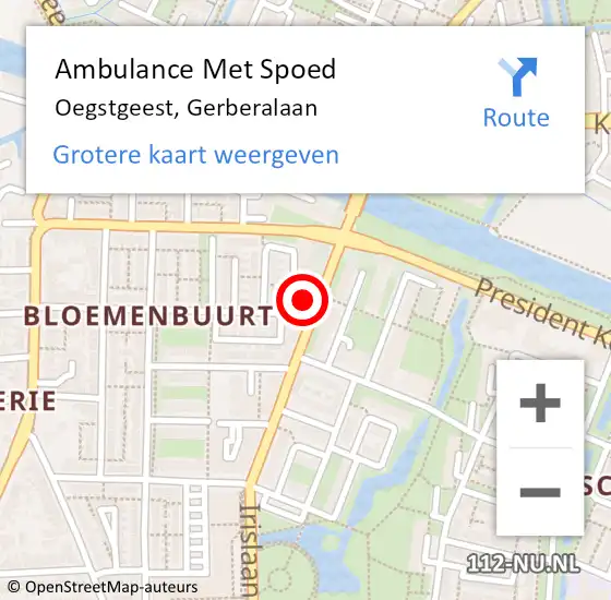 Locatie op kaart van de 112 melding: Ambulance Met Spoed Naar Oegstgeest, Gerberalaan op 15 februari 2023 15:15