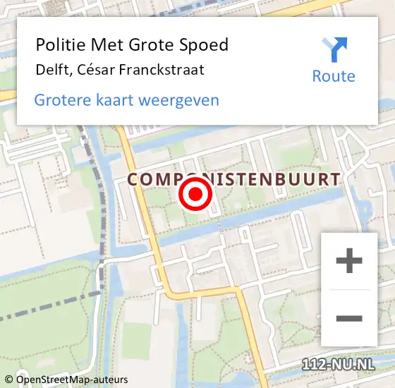 Locatie op kaart van de 112 melding: Politie Met Grote Spoed Naar Delft, César Franckstraat op 15 februari 2023 15:18