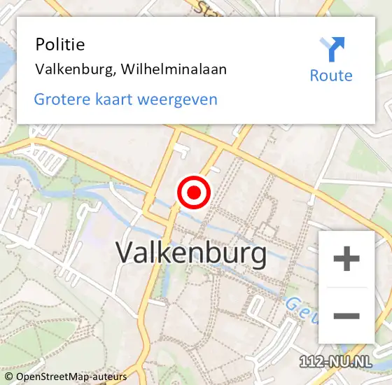 Locatie op kaart van de 112 melding: Politie Valkenburg, Wilhelminalaan op 15 februari 2023 15:22