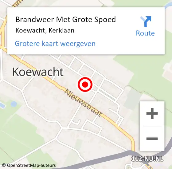 Locatie op kaart van de 112 melding: Brandweer Met Grote Spoed Naar Koewacht, Kerklaan op 15 februari 2023 15:32