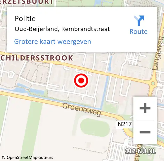 Locatie op kaart van de 112 melding: Politie Oud-Beijerland, Rembrandtstraat op 15 februari 2023 16:18