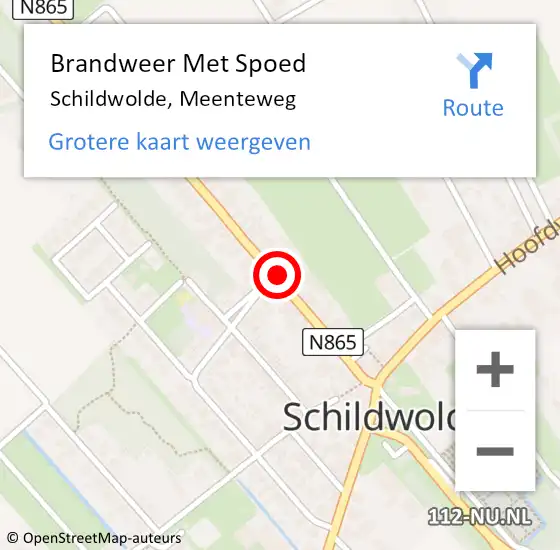 Locatie op kaart van de 112 melding: Brandweer Met Spoed Naar Schildwolde, Meenteweg op 15 februari 2023 16:23