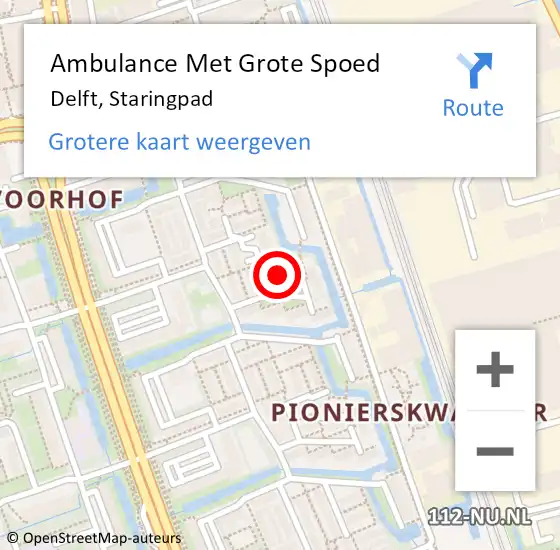 Locatie op kaart van de 112 melding: Ambulance Met Grote Spoed Naar Delft, Staringpad op 15 februari 2023 16:48