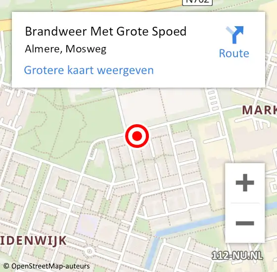 Locatie op kaart van de 112 melding: Brandweer Met Grote Spoed Naar Almere, Mosweg op 15 februari 2023 17:00