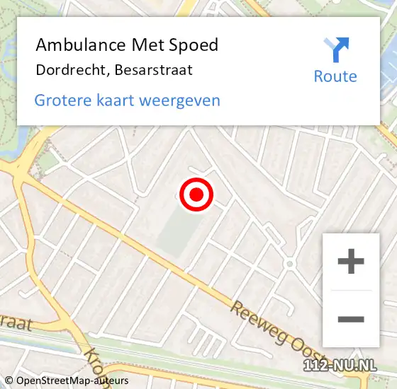 Locatie op kaart van de 112 melding: Ambulance Met Spoed Naar Dordrecht, Besarstraat op 15 februari 2023 17:05