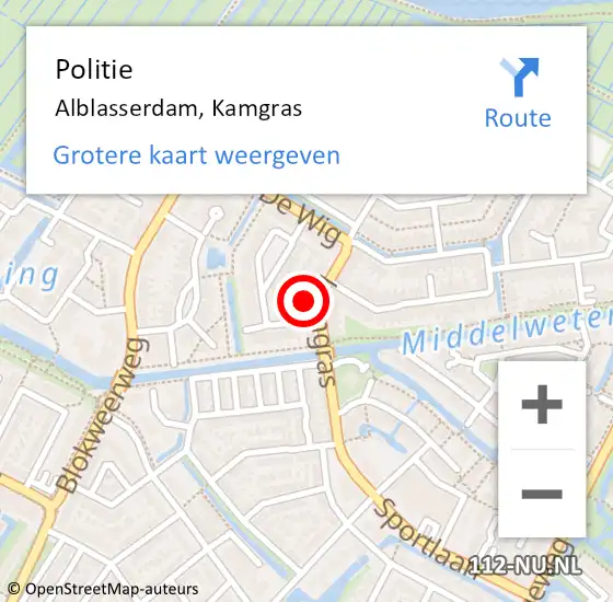 Locatie op kaart van de 112 melding: Politie Alblasserdam, Kamgras op 15 februari 2023 17:22