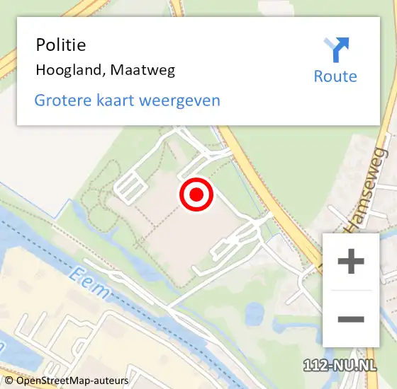 Locatie op kaart van de 112 melding: Politie Hoogland, Maatweg op 15 februari 2023 18:02