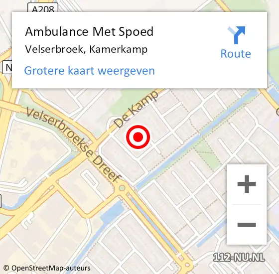 Locatie op kaart van de 112 melding: Ambulance Met Spoed Naar Velserbroek, Kamerkamp op 15 februari 2023 18:07