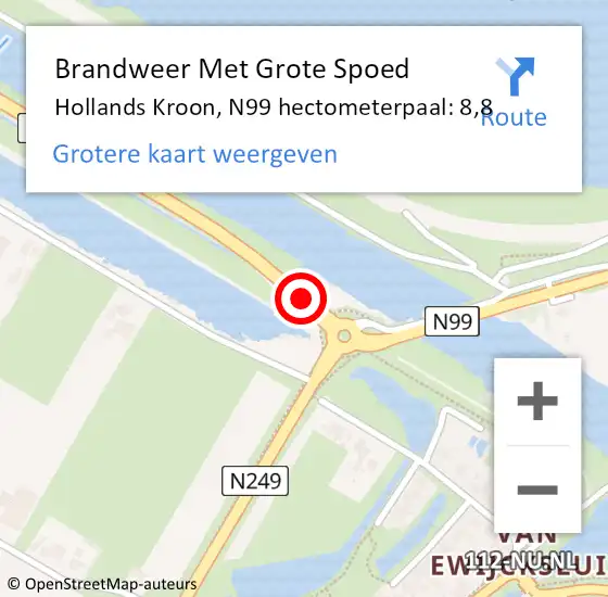 Locatie op kaart van de 112 melding: Brandweer Met Grote Spoed Naar Hollands Kroon, N99 hectometerpaal: 8,8 op 15 februari 2023 18:13