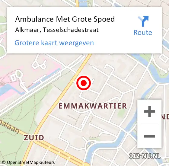 Locatie op kaart van de 112 melding: Ambulance Met Grote Spoed Naar Alkmaar, Tesselschadestraat op 15 februari 2023 18:16