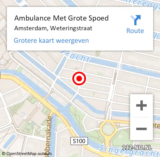 Locatie op kaart van de 112 melding: Ambulance Met Grote Spoed Naar Amsterdam, Weteringstraat op 15 februari 2023 18:35