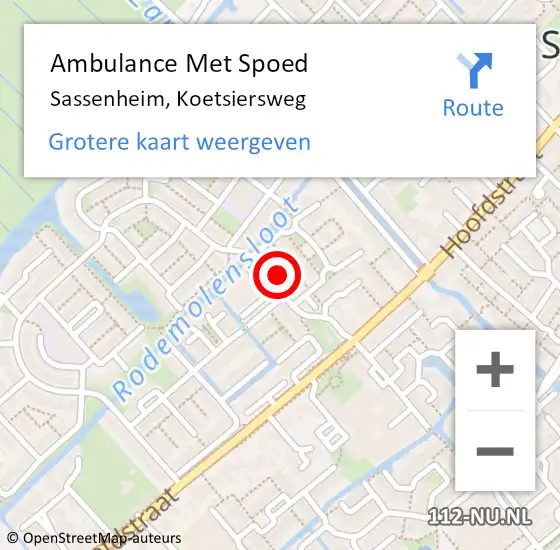 Locatie op kaart van de 112 melding: Ambulance Met Spoed Naar Sassenheim, Koetsiersweg op 15 februari 2023 18:45