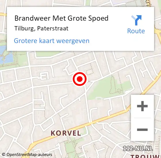 Locatie op kaart van de 112 melding: Brandweer Met Grote Spoed Naar Tilburg, Paterstraat op 15 februari 2023 19:07