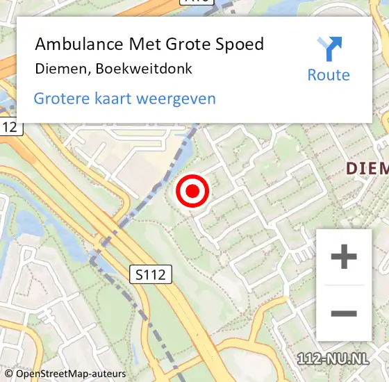 Locatie op kaart van de 112 melding: Ambulance Met Grote Spoed Naar Diemen, Boekweitdonk op 15 februari 2023 19:19