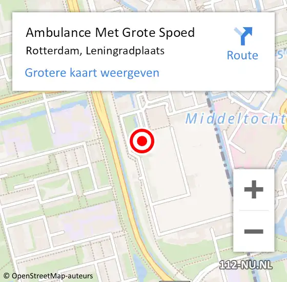 Locatie op kaart van de 112 melding: Ambulance Met Grote Spoed Naar Rotterdam, Leningradplaats op 15 februari 2023 19:41