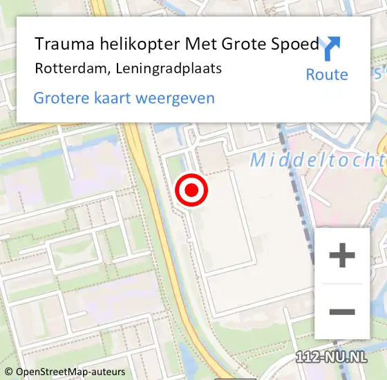 Locatie op kaart van de 112 melding: Trauma helikopter Met Grote Spoed Naar Rotterdam, Leningradplaats op 15 februari 2023 19:41