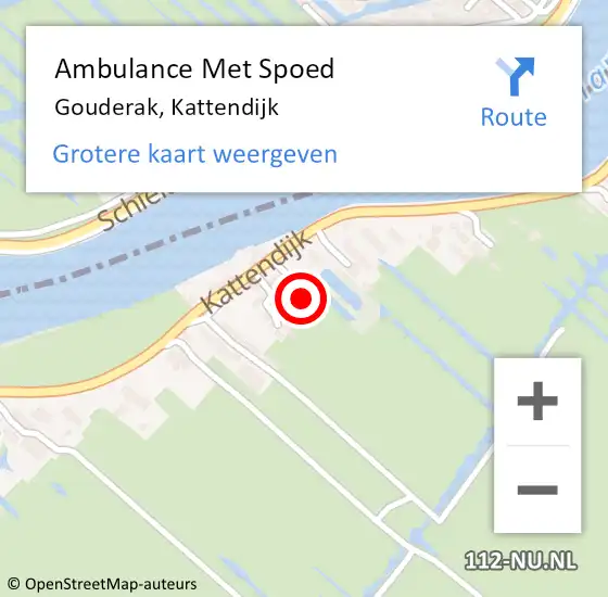 Locatie op kaart van de 112 melding: Ambulance Met Spoed Naar Gouderak, Kattendijk op 15 februari 2023 19:59