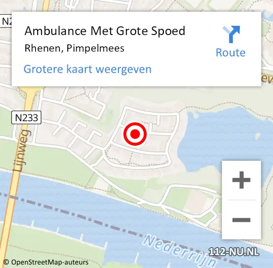 Locatie op kaart van de 112 melding: Ambulance Met Grote Spoed Naar Rhenen, Pimpelmees op 15 februari 2023 20:41