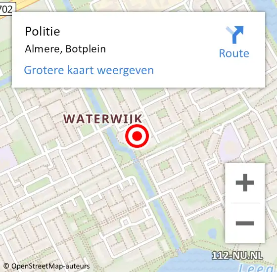 Locatie op kaart van de 112 melding: Politie Almere, Botplein op 15 februari 2023 21:01