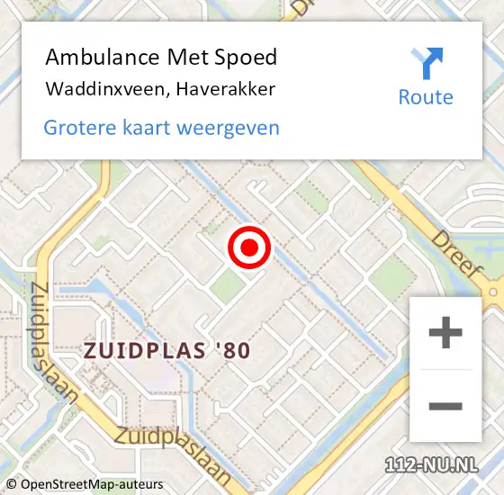 Locatie op kaart van de 112 melding: Ambulance Met Spoed Naar Waddinxveen, Haverakker op 15 februari 2023 21:50