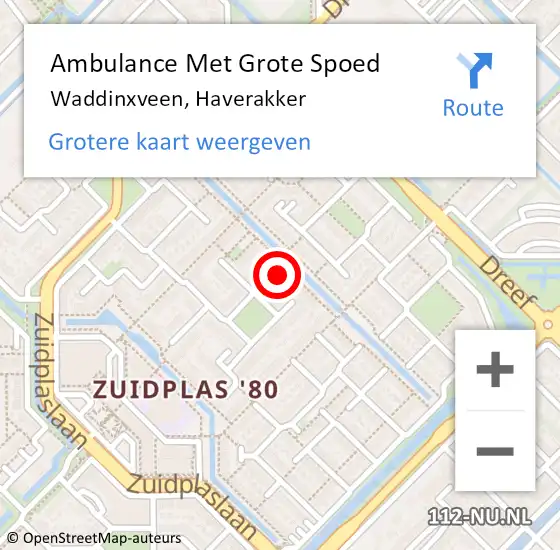 Locatie op kaart van de 112 melding: Ambulance Met Grote Spoed Naar Waddinxveen, Haverakker op 15 februari 2023 21:57