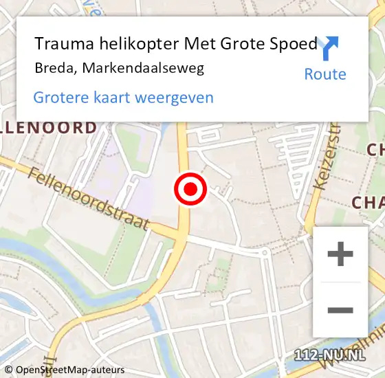 Locatie op kaart van de 112 melding: Trauma helikopter Met Grote Spoed Naar Breda, Markendaalseweg op 15 februari 2023 23:58