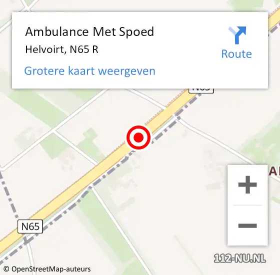 Locatie op kaart van de 112 melding: Ambulance Met Spoed Naar Helvoirt, N65 R op 15 augustus 2014 18:25