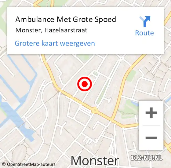 Locatie op kaart van de 112 melding: Ambulance Met Grote Spoed Naar Monster, Hazelaarstraat op 16 februari 2023 00:45