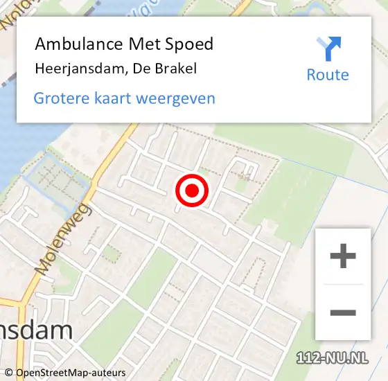 Locatie op kaart van de 112 melding: Ambulance Met Spoed Naar Heerjansdam, De Brakel op 16 februari 2023 01:17