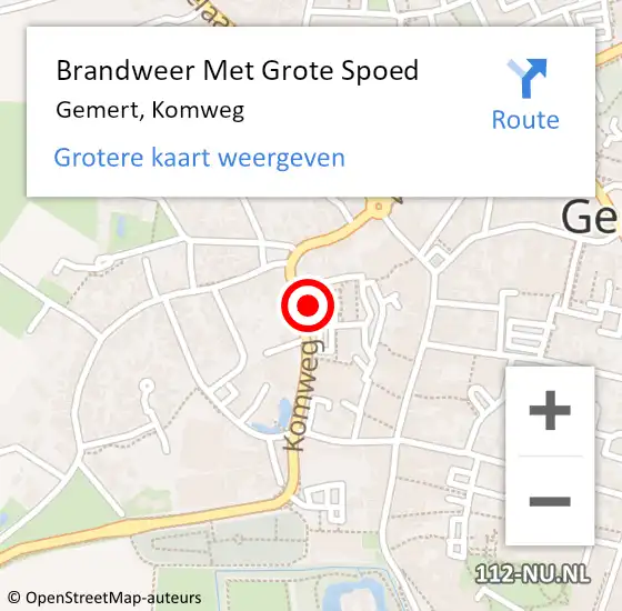 Locatie op kaart van de 112 melding: Brandweer Met Grote Spoed Naar Gemert, Komweg op 16 februari 2023 03:42