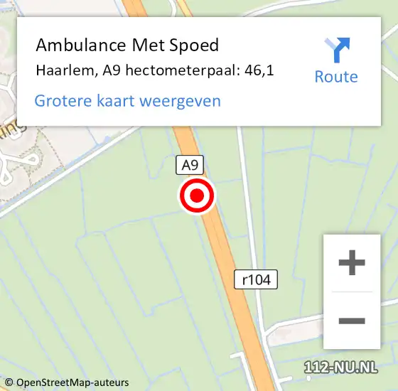 Locatie op kaart van de 112 melding: Ambulance Met Spoed Naar Haarlem, A9 hectometerpaal: 46,1 op 16 februari 2023 06:21