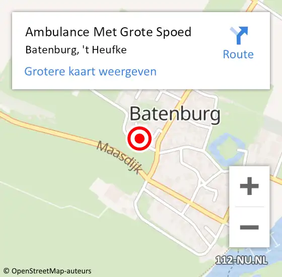 Locatie op kaart van de 112 melding: Ambulance Met Grote Spoed Naar Batenburg, 't Heufke op 16 februari 2023 07:18