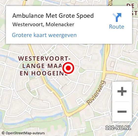 Locatie op kaart van de 112 melding: Ambulance Met Grote Spoed Naar Westervoort, Molenacker op 16 februari 2023 08:06